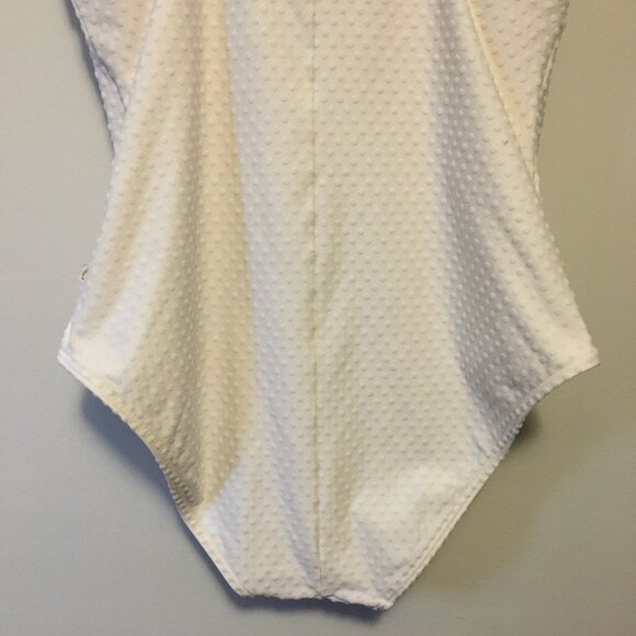 Off-White Textured Polka Dot Built in Support Swimsuit - Picture 6 of 16